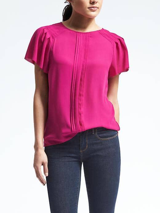 Banana Republic Womens Pleat Sleeve Top - Bright Sangria