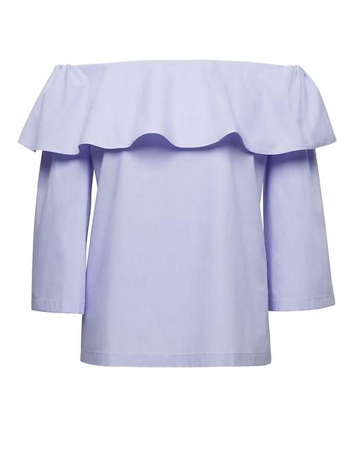 Banana Republic Womens Super-stretch Flounced Off-the-shoulder Top Light Blue Size L