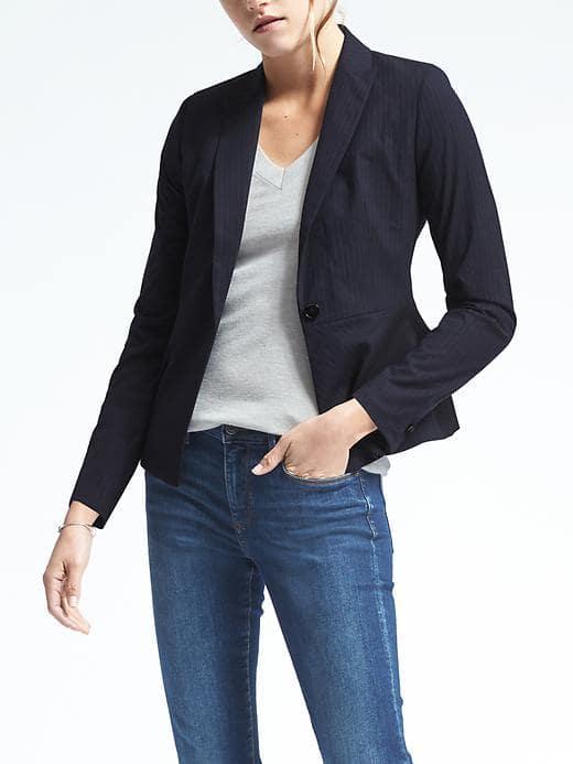 Banana Republic Peak Lapel Peplum Blazer - Blue Stripe