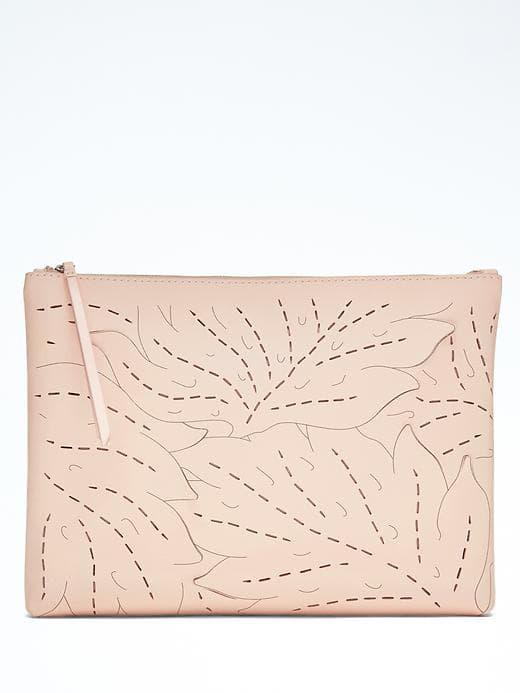 Banana Republic Lasercut Leaf Large Zip Pouch - Pink Blush