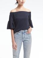 Banana Republic Womens Off The Shoulder Bell Sleeve Top - Navy