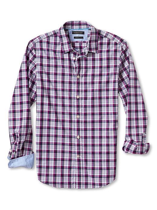 Banana Republic Mens Grant Fit Custom 078 Wash Bold Check Shirt Size L Tall - Purple Flower