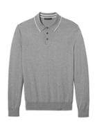 Banana Republic Mens Silk Cotton Cashmere Tipped Sweater Polo Shirt Chrome Gray Size S