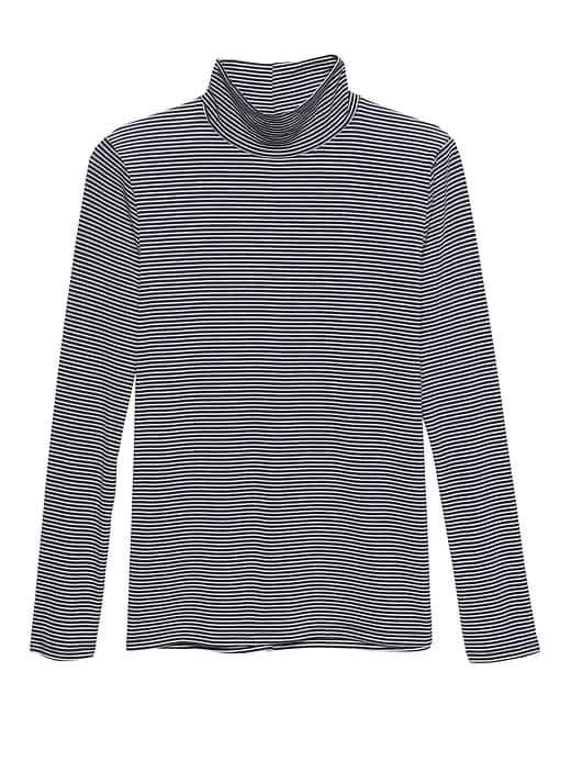 Banana Republic Womens Threadsoft Turtleneck T-shirt Blue Stripe Size Xxs