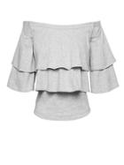 Banana Republic Womens Supima Cotton Off-the-shoulder Top Heather Gray Size L