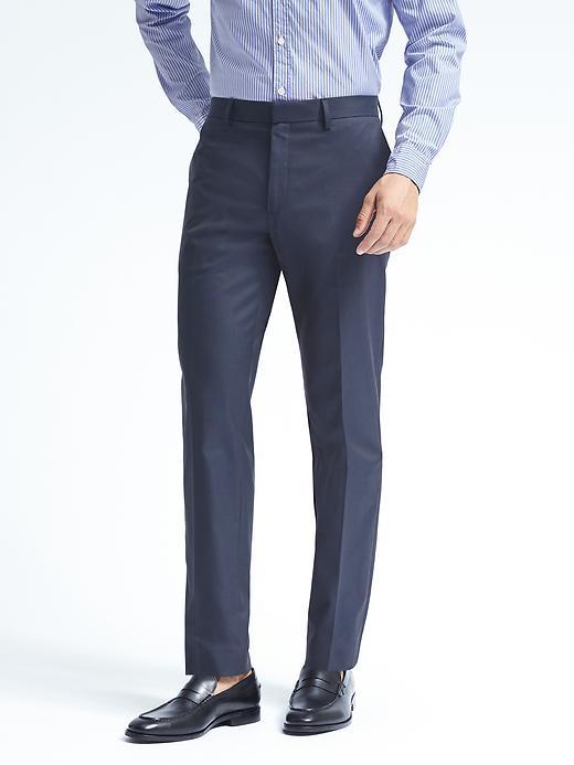 Banana Republic Mens Standard Solid Non Iron Stretch Cotton Pant - Navy