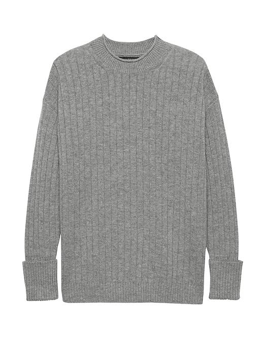 Banana Republic Womens Machine-washable Wool-cashmere Ribbed Sweater Heather Gray Size M