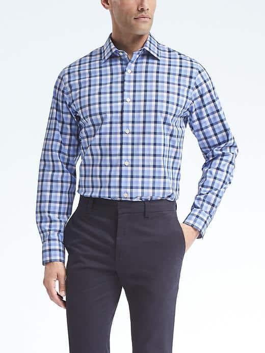 Banana Republic Mens Classic Fit Non Iron Tri Tone Shirt - Damselfish Blue