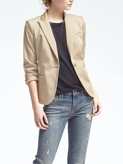 Banana Republic Womens Sateen One Button Blazer - Khaki