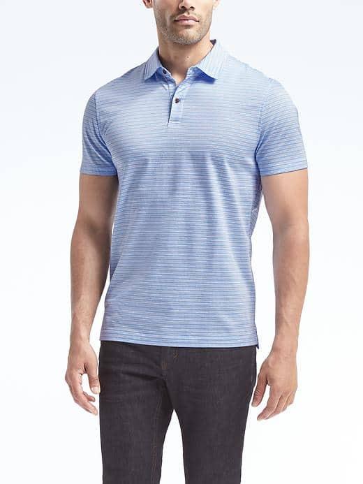 Banana Republic Mens Heritage Stripe Polo - Spa Blue