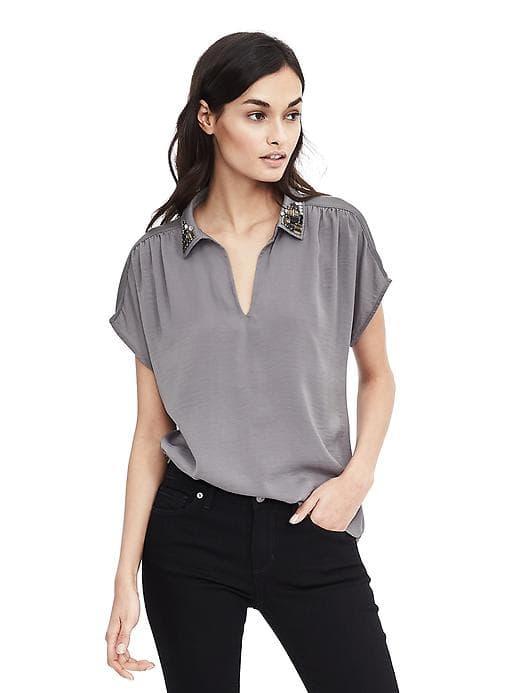 Banana Republic Womens Embellished Collar Top - Luxe Grey