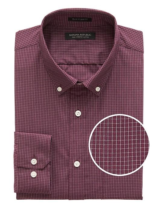 Banana Republic Mens New Slim-fit Tech-stretch Cotton Windowpane Shirt California Burgundy Red Size Xs