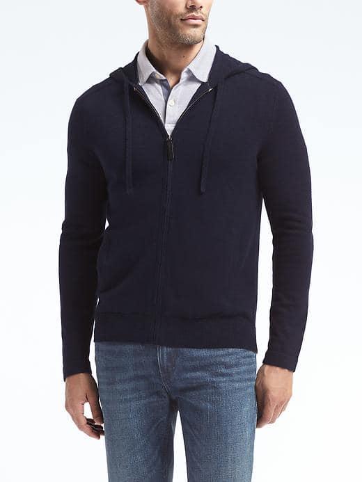 Banana Republic Mens Full Zip Hooded Sweater - Navy