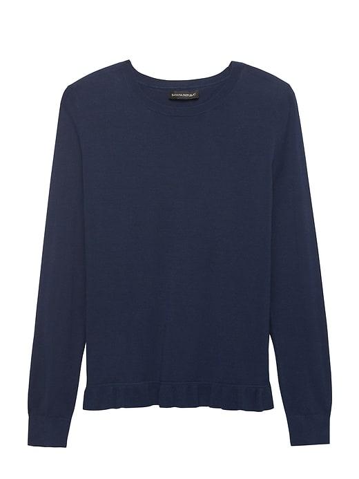 Banana Republic Womens Ruffle-hem Crew-neck Sweater Navy Size L