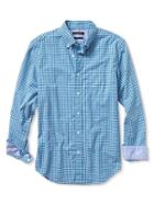 Banana Republic Mens Grant Fit Gingham 120s Supima Cotton Shirt Size L Tall - Blue Mineral