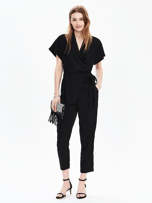 Banana Republic Womens Tuxedo Ankle Leg Jumpsuit Size 10 Tall - Black