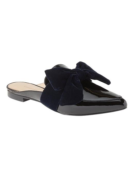 Banana Republic Womens Bow Slide Black Patent Leather & Navy Velvet Size 6