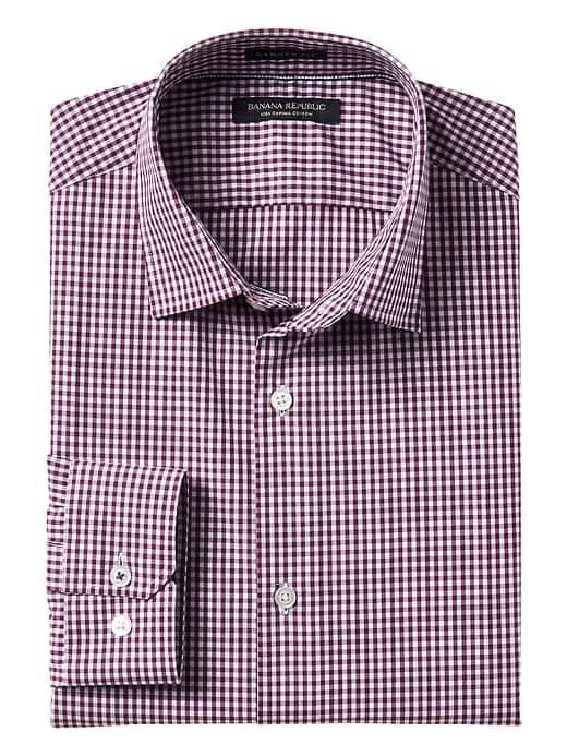 Banana Republic Mens Camden Standard Fit Supima Cotton Gingham Shirt - Dried Cherry