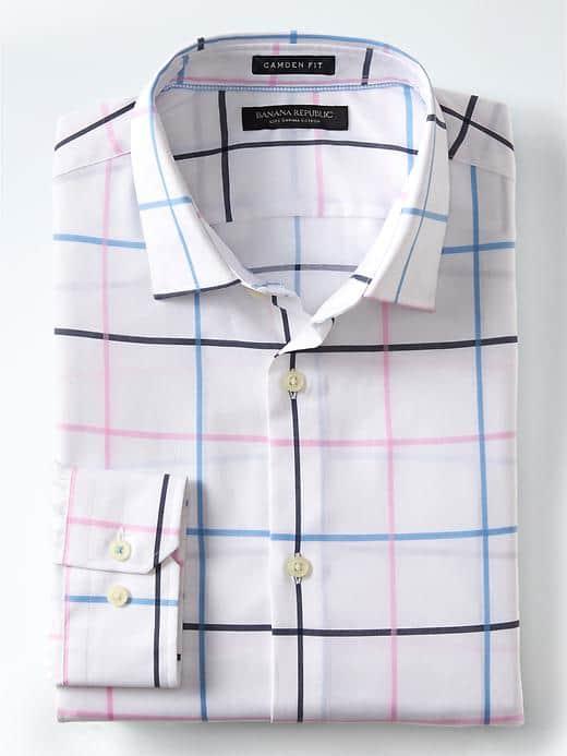 Banana Republic Mens Camden Fit Supima Cotton Windowpane Shirt - White/blue