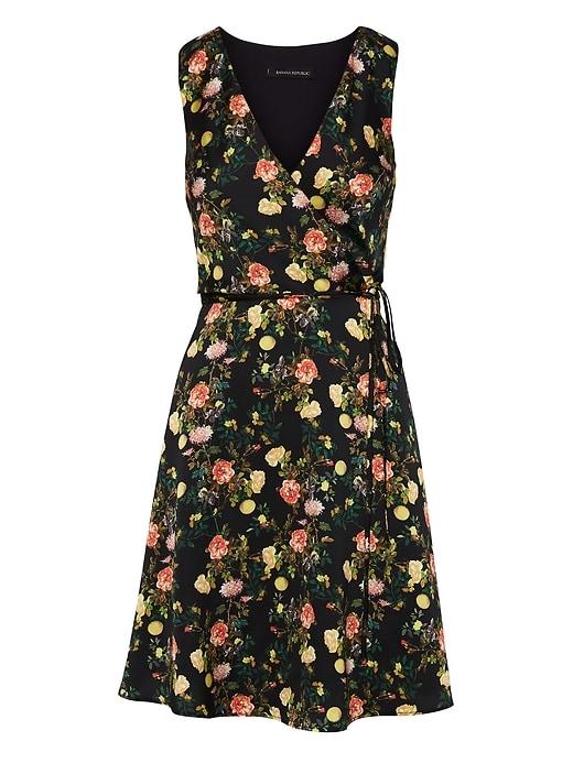 Banana Republic Womens Floral Wrap Dress Black Print Size 12