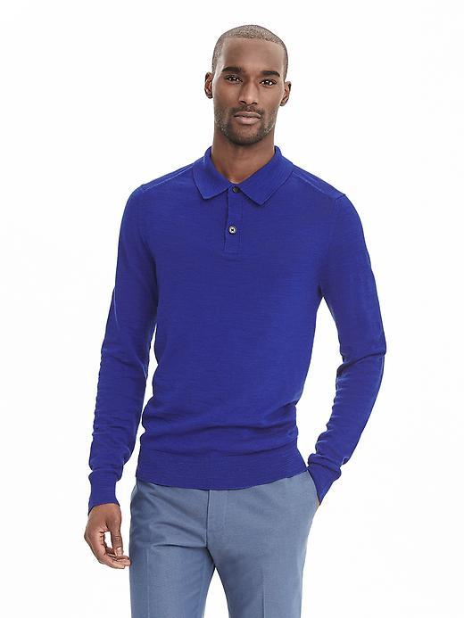 Banana Republic Extra Fine Merino Wool Sweater Polo Size L Tall - Marina Blue