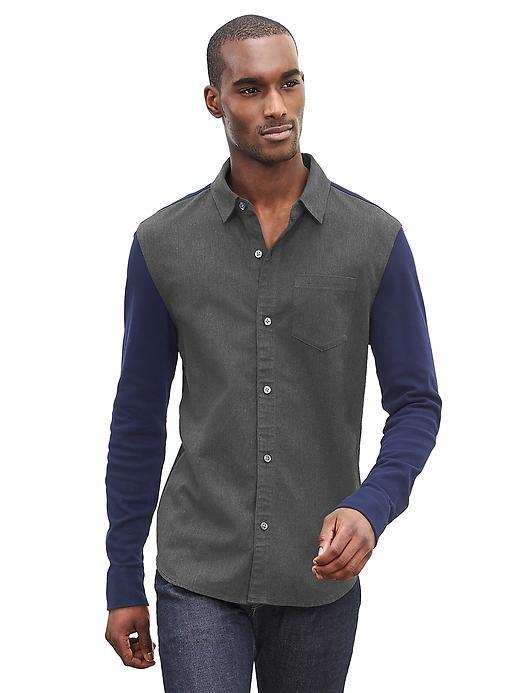 Banana Republic Mens Mixed Media Button Front Shirt Size M - Preppy Navy