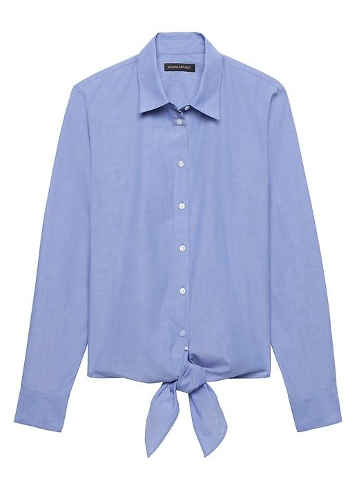 Banana Republic Womens Dillon Classic-fit Stripe Tie-hem Shirt Light Blue Size Xs