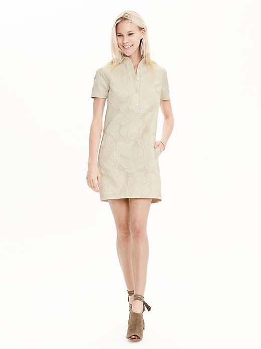 Banana Republic Womens Floral Jacquard Polo Dress Size L Petite - Cream