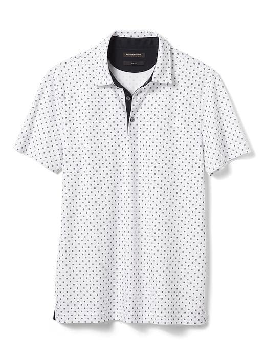 Banana Republic Mens Slim Luxe Touch Geo Polo - White