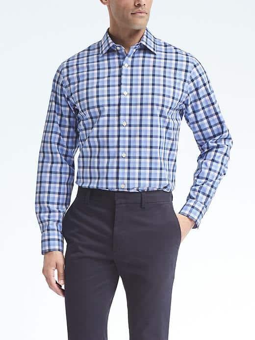 Banana Republic Mens Classic Fit Non Iron Cotton Stretch Shirt - Damselfish Blue