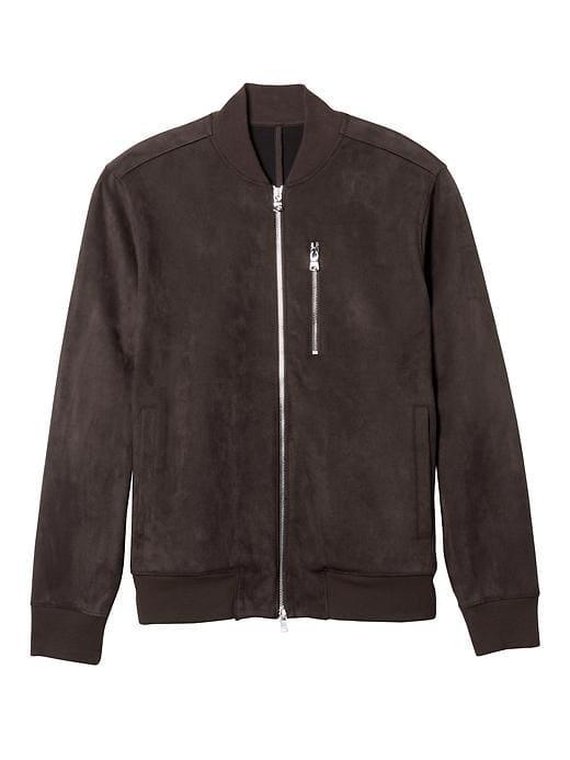 Banana Republic Mens Vegan Suede Bomber Jacket - Dark Brown