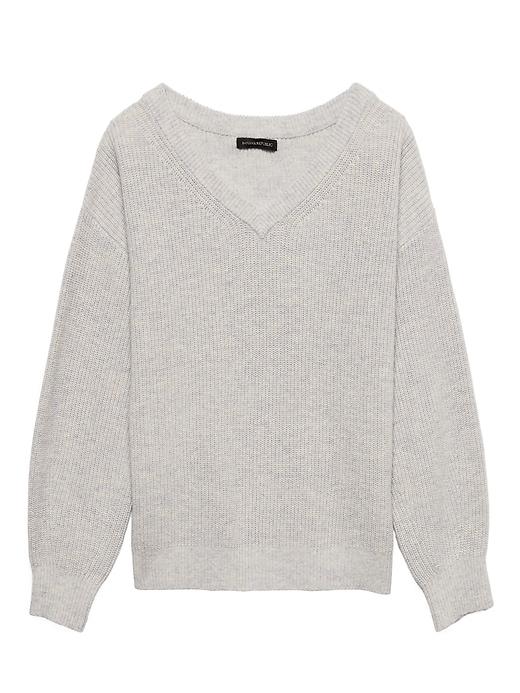 Banana Republic Womens Wool-cotton Blend Ribbed V-neck Sweater Light Gray Size Xs