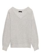 Banana Republic Womens Wool-cotton Blend Ribbed V-neck Sweater Light Gray Size Xs