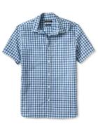 Banana Republic Mens Custom Wash Short Sleeve Multi Check Shirt Size L Tall - Blue Willow