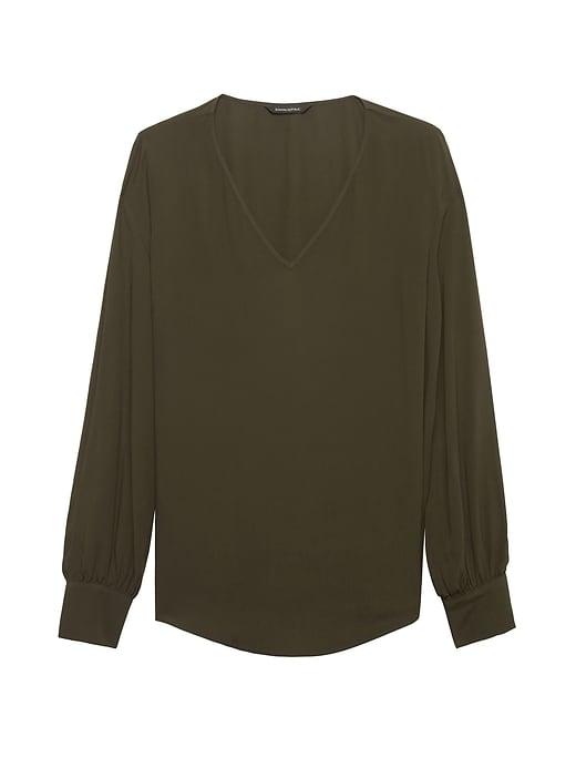 Banana Republic Womens Peek-a-boo Sleeve Top Olive Size M