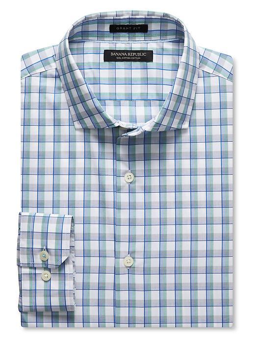 Banana Republic Mens Grant Fit Checker 120s Supima Cotton Shirt Size L Tall - Garden Sage