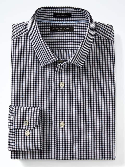 Banana Republic Mens Camden Fit Non Iron Dot Check Shirt - Navy