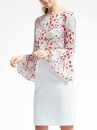 Banana Republic Womens Floral Fluted Sleeve Top - White