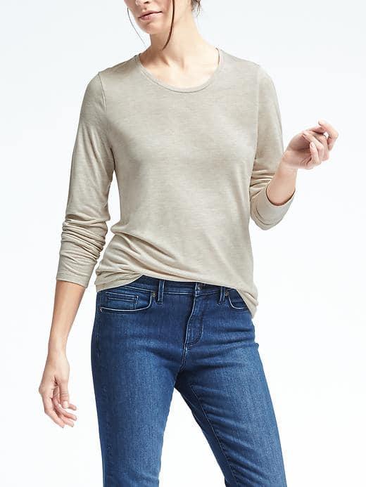 Banana Republic Long Sleeve Modal Crew Tee - Oatmeal Heather
