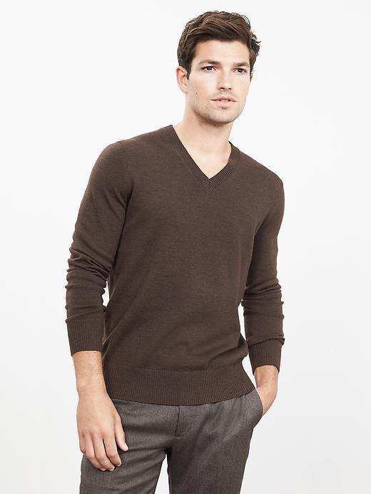 Banana Republic Mens Extra Fine Merino Wool Vee Pullover Size L Tall - Brown Global