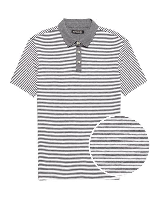 Banana Republic Mens Luxury-touch Performance Contrast-collar Polo Shirt Heather Medium Gray Size M