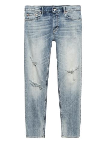 Banana Republic Mens Heritage Athletic Tapered Light Wash Italian Selvedge Jean Light Destroy Wash Size 28w
