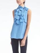 Banana Republic Tie Neck Ruffle Shell - Blue Dusk