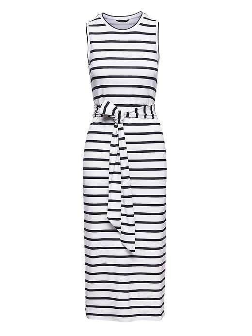 Banana Republic Womens Soft Ponte Midi Tank Dress With Side Slits White & Blue Size M