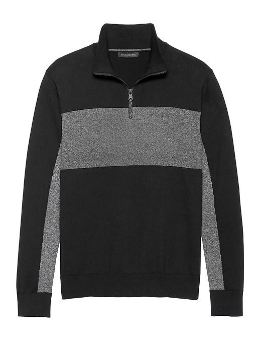 Banana Republic Mens Supima Cotton Blocked Half-zip Sweater Black & Grey Size Xs
