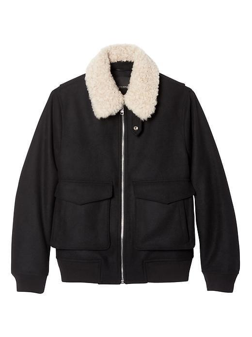 Banana Republic Mens Italian Wool Blend Bomber - Black