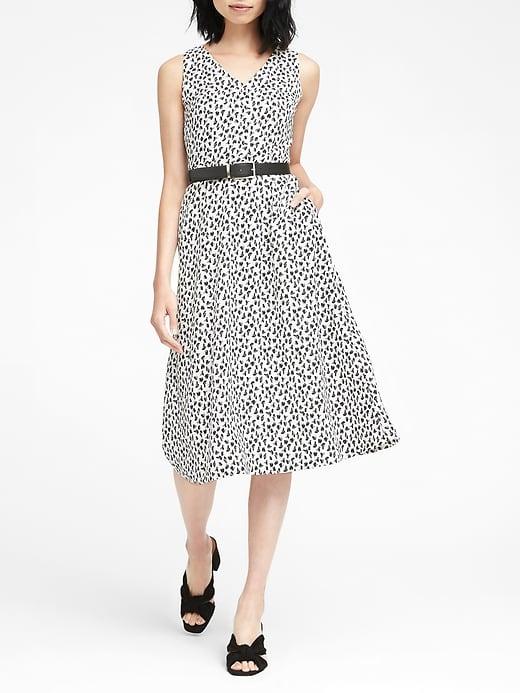 Banana Republic Womens Print Midi Fit-and-flare Dress White Print Size 16