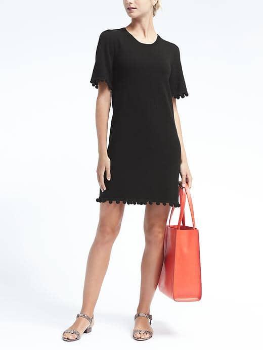 Banana Republic Womens Pom Pom Shift Dress - Black