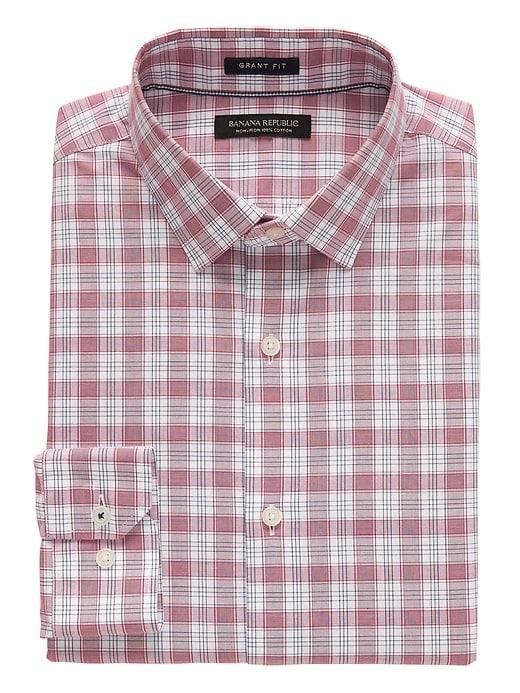 Banana Republic Mens Grant Slim-fit Non-iron Tartan Plaid Shirt Modern Red Size Xxs