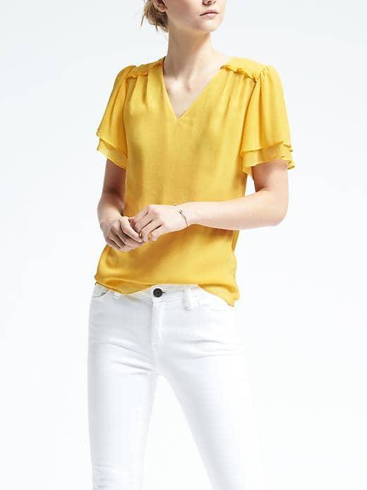 Banana Republic Easy Care Ruched Yoke Top - Lemon Drop